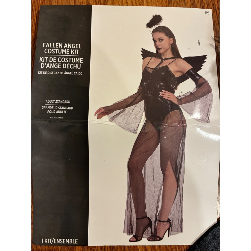 Fallen Angel Costume Kit Gothic Bodysuit Mesh Skirt Wings Halo Adult Black